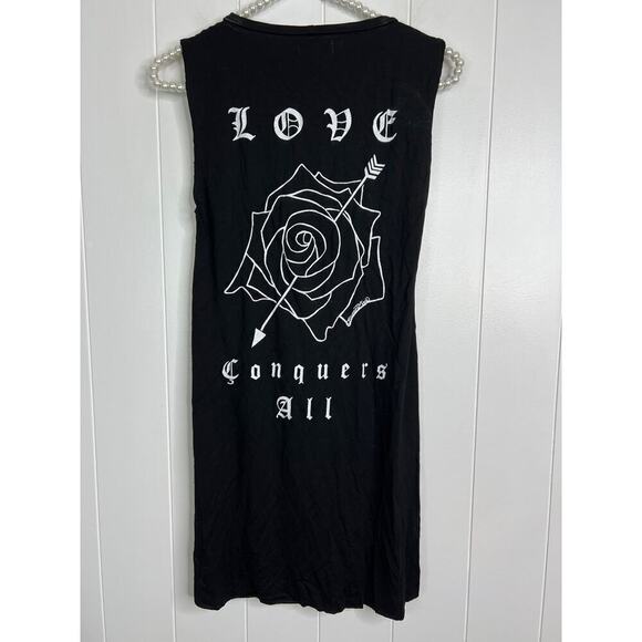 Lauren Moshi Black Tunic Length Tank "Love Conquers All" Graphic Size XS - Picture 7 of 7
